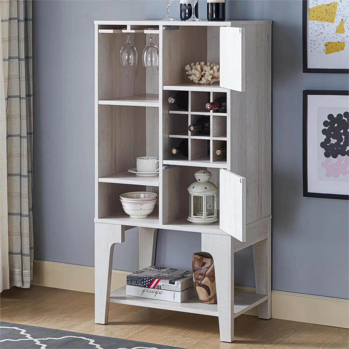Allison Farmhouse Wood Multi-Storage Wine Cabinet