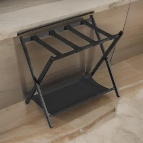 Ami 27 Inch Luggage Rack, 1 Storage Shelf, Foldable, X Shaped Body, Black By Casagear Home