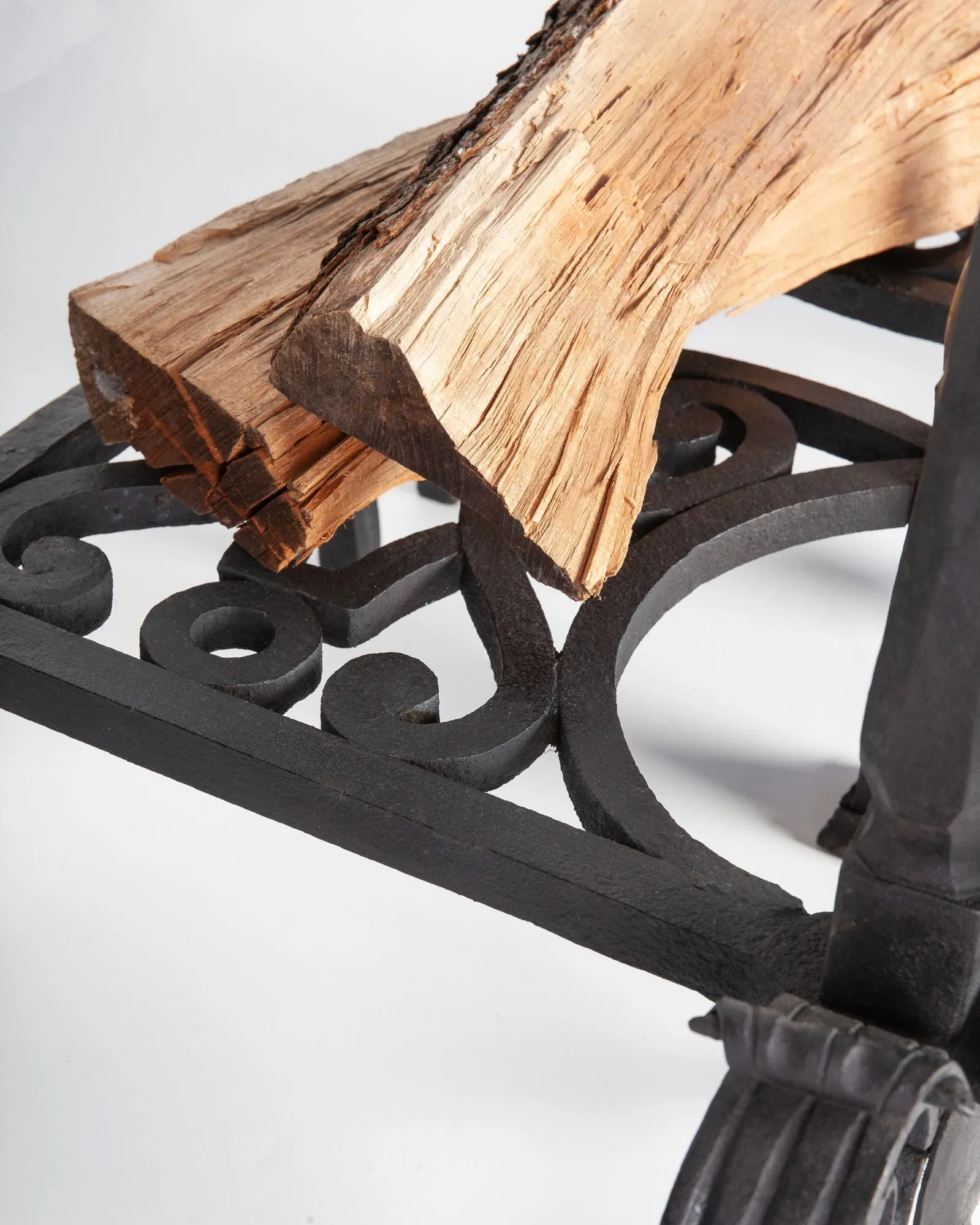 Andirons with Wrought Iron Platforms and Brass Finials