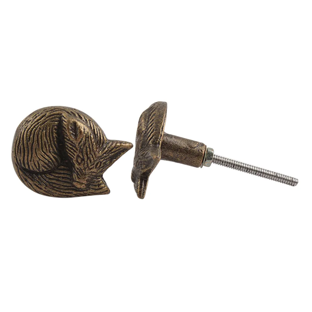 Antique Style Sleeping Fox Metal Cabinet furniture Knobs