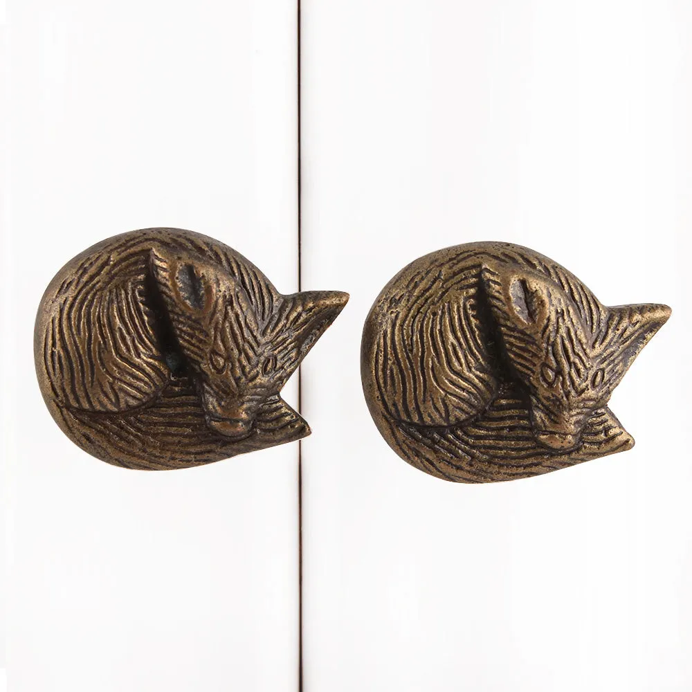 Antique Style Sleeping Fox Metal Cabinet furniture Knobs