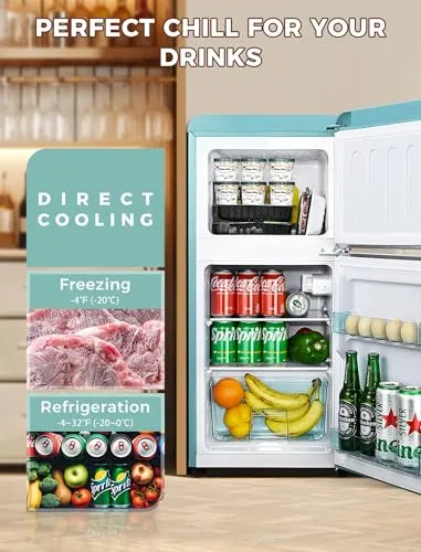 Anypro 3.2 Cu.Ft Compact Refrigerator Mini Fridge with Freezer, Retro Double Door Small Fridge, 7 Level Thermostat Removable Shelves, Small Refrigerator for Dorm, Office, Bedroom, White