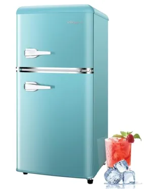 Anypro 3.2 Cu.Ft Compact Refrigerator Mini Fridge with Freezer, Retro Double Door Small Fridge, 7 Level Thermostat Removable Shelves, Small Refrigerator for Dorm, Office, Bedroom, White