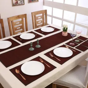 Bamboo Dining Mat Set | Table Runner, Placemats & Coasters | Brown | Set of 13
