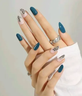Beauty - Nails - long - teal floral