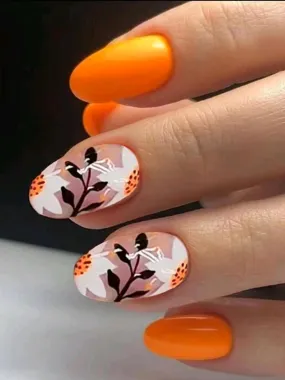 Beauty - Nails - orange floral
