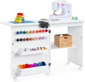 Best Choice Products Folding Sewing Table Multipurpose Craft Station & Side Desk with Compact Desig