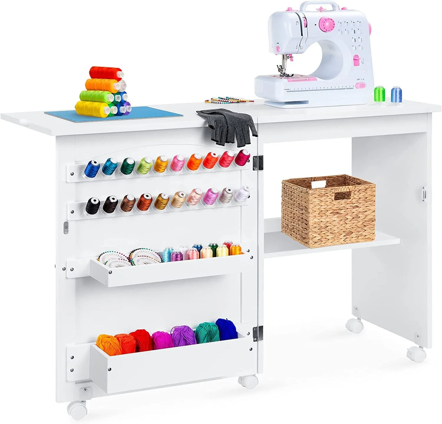 Best Choice Products Folding Sewing Table Multipurpose Craft Station & Side Desk with Compact Desig