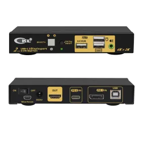 CKL 2 Port USB Type C  DisplayPort  KVM Switch 4K 60Hz for 2 Computers Sharing 1 Monitor, Keyboard and Mouse, with Audio Support and Cables CKL-62TD