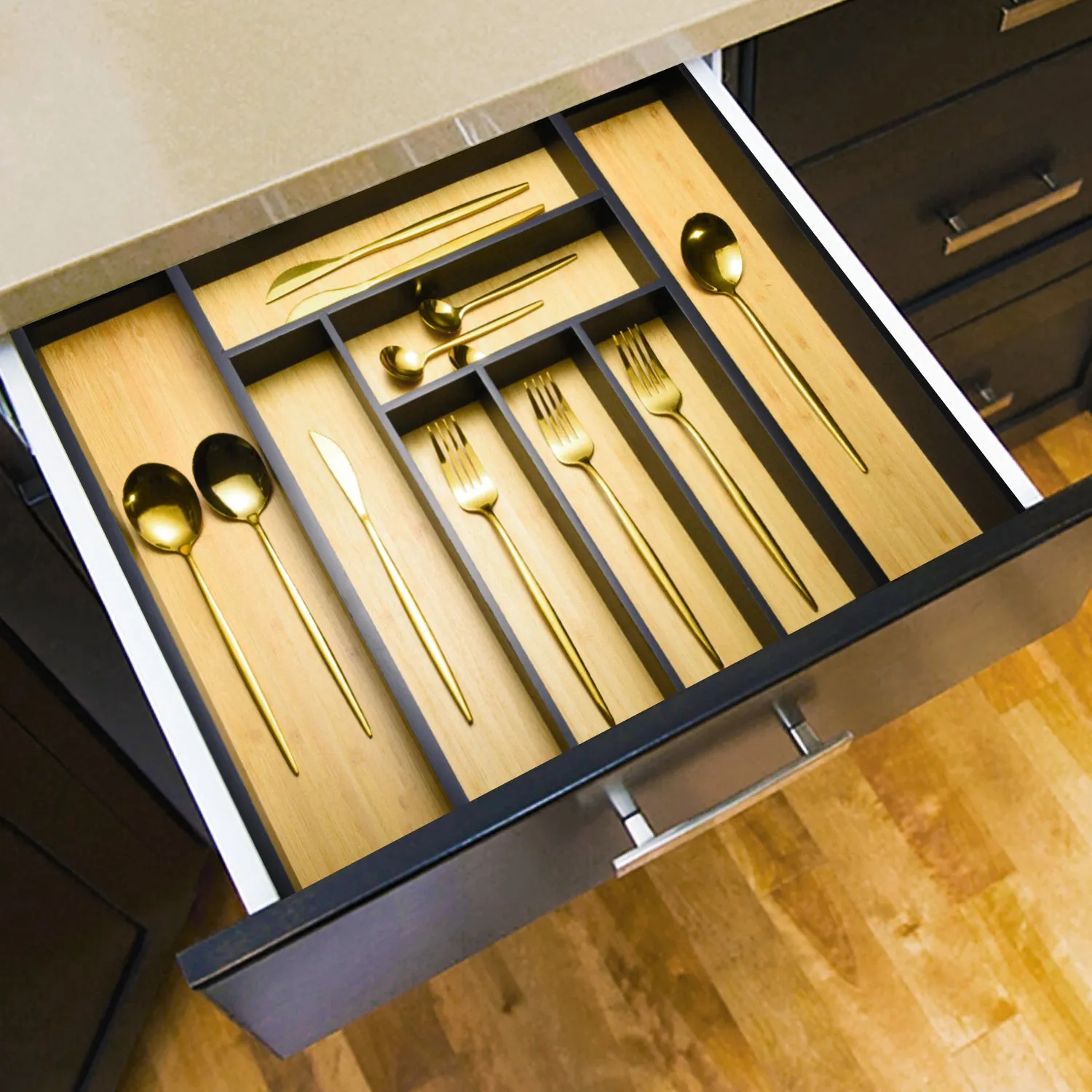 Cozee Bay® Bamboo Drawer Organizers (Black)