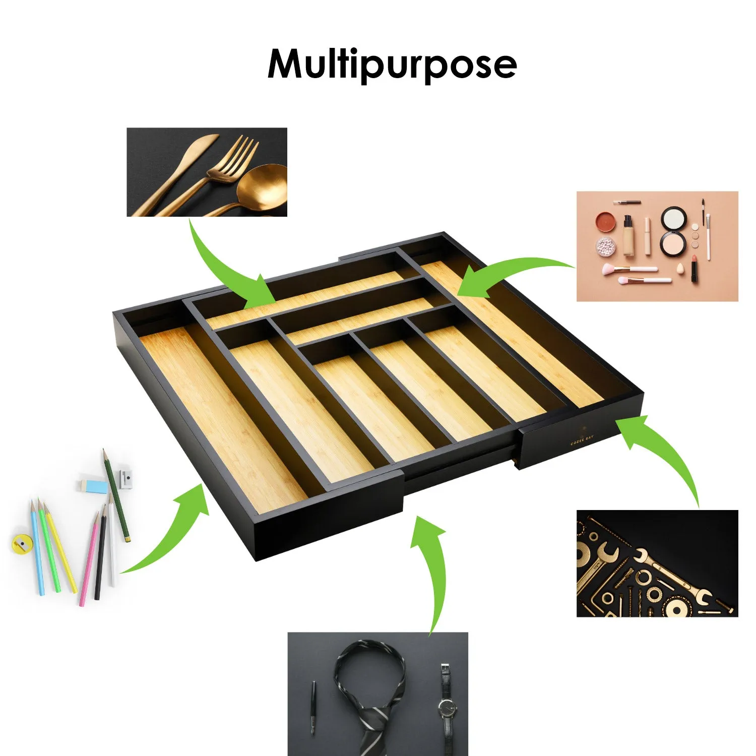 Cozee Bay® Bamboo Drawer Organizers (Black)