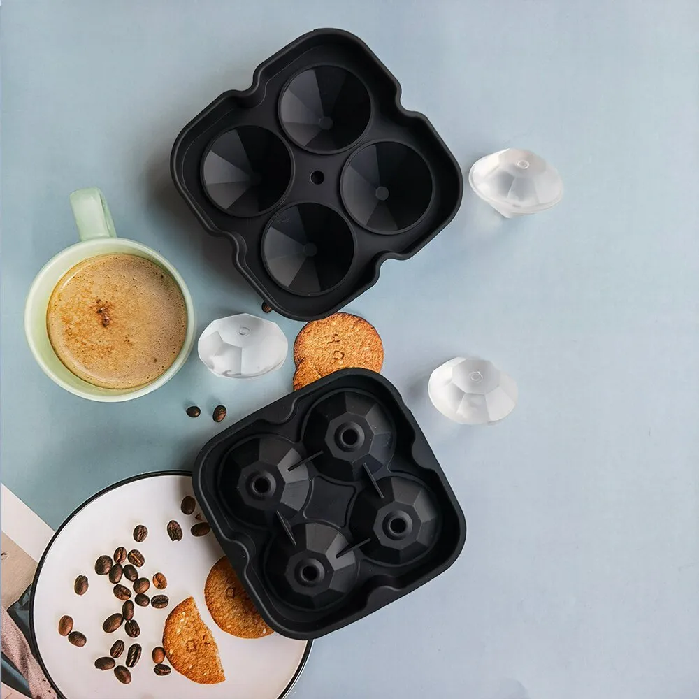 Diamond Ice Mold - 4 Hole Flexible Silicone Ice Mold Tray