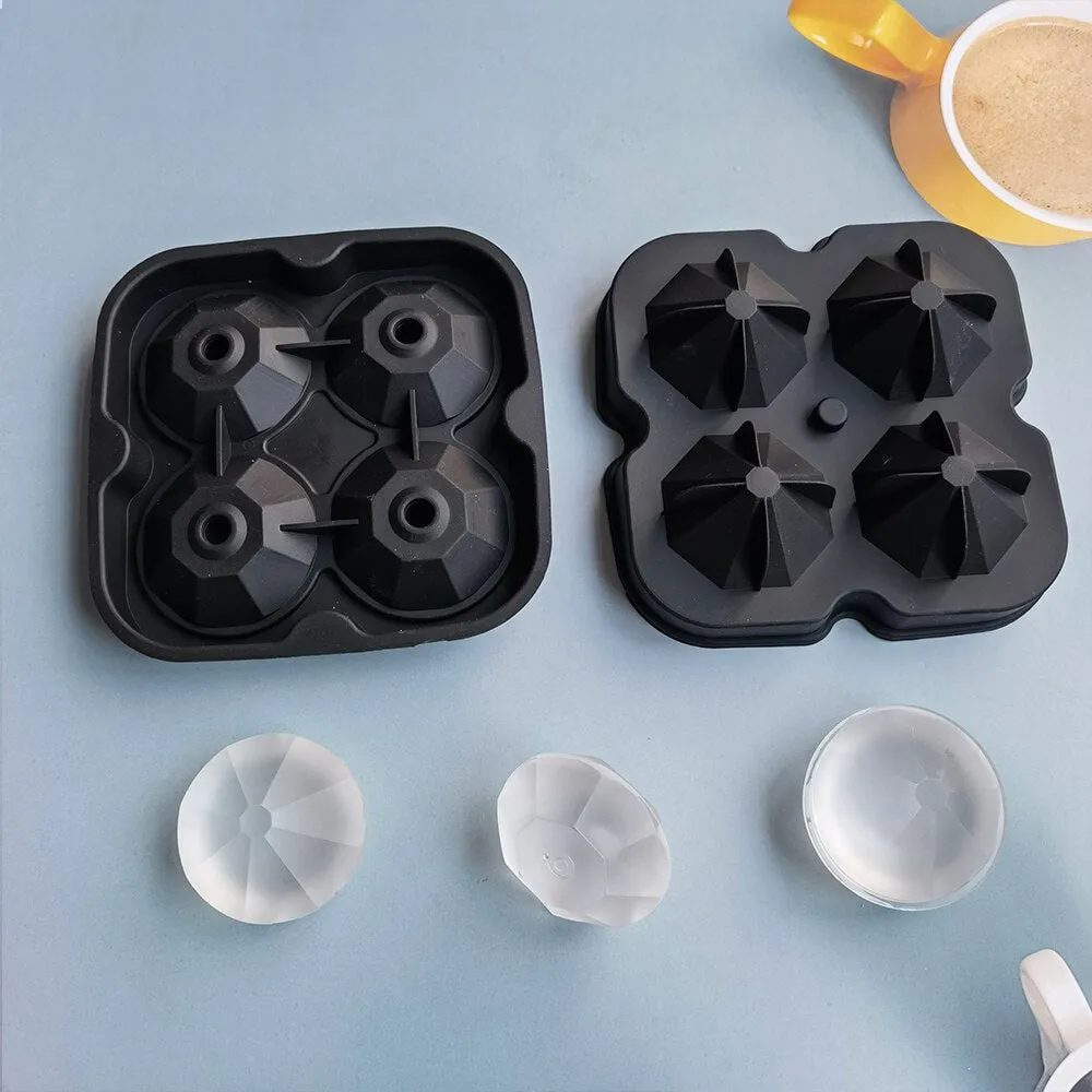 Diamond Ice Mold - 4 Hole Flexible Silicone Ice Mold Tray