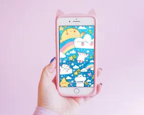 Digital Phone Wallpaper with Marshmallow Clouds | Cute Aesthetic Phone Background for iPhone & Android