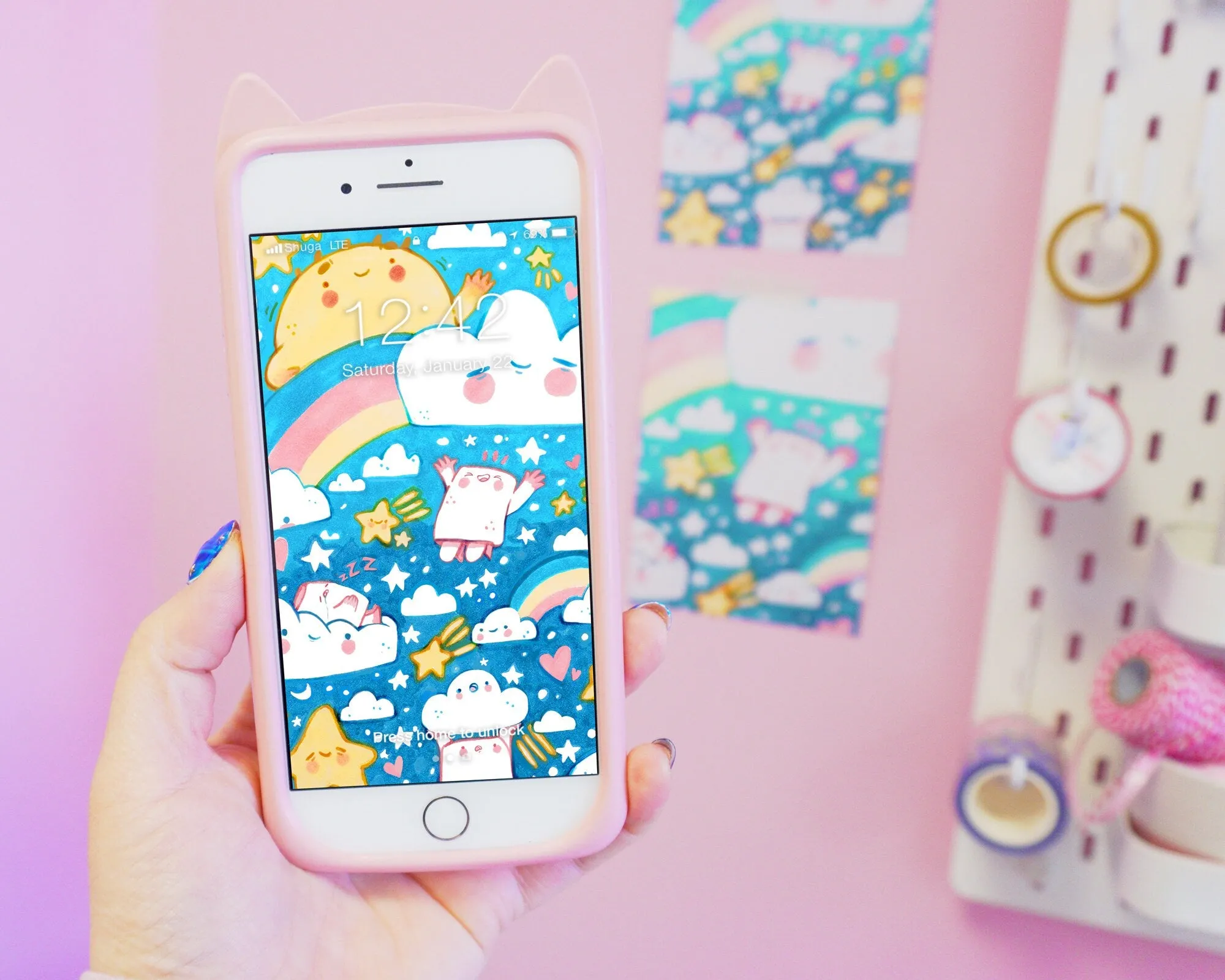 Digital Phone Wallpaper with Marshmallow Clouds | Cute Aesthetic Phone Background for iPhone & Android