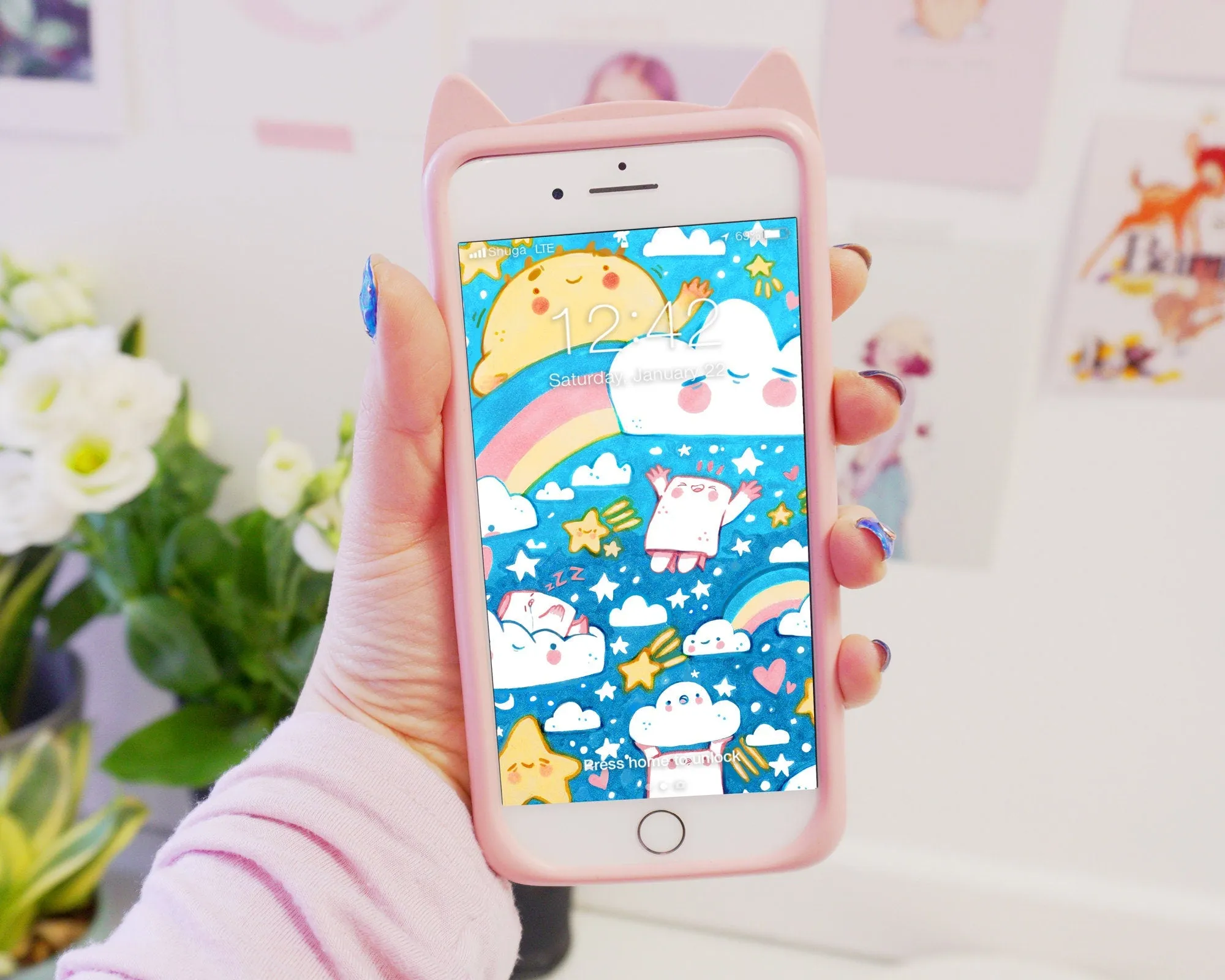 Digital Phone Wallpaper with Marshmallow Clouds | Cute Aesthetic Phone Background for iPhone & Android