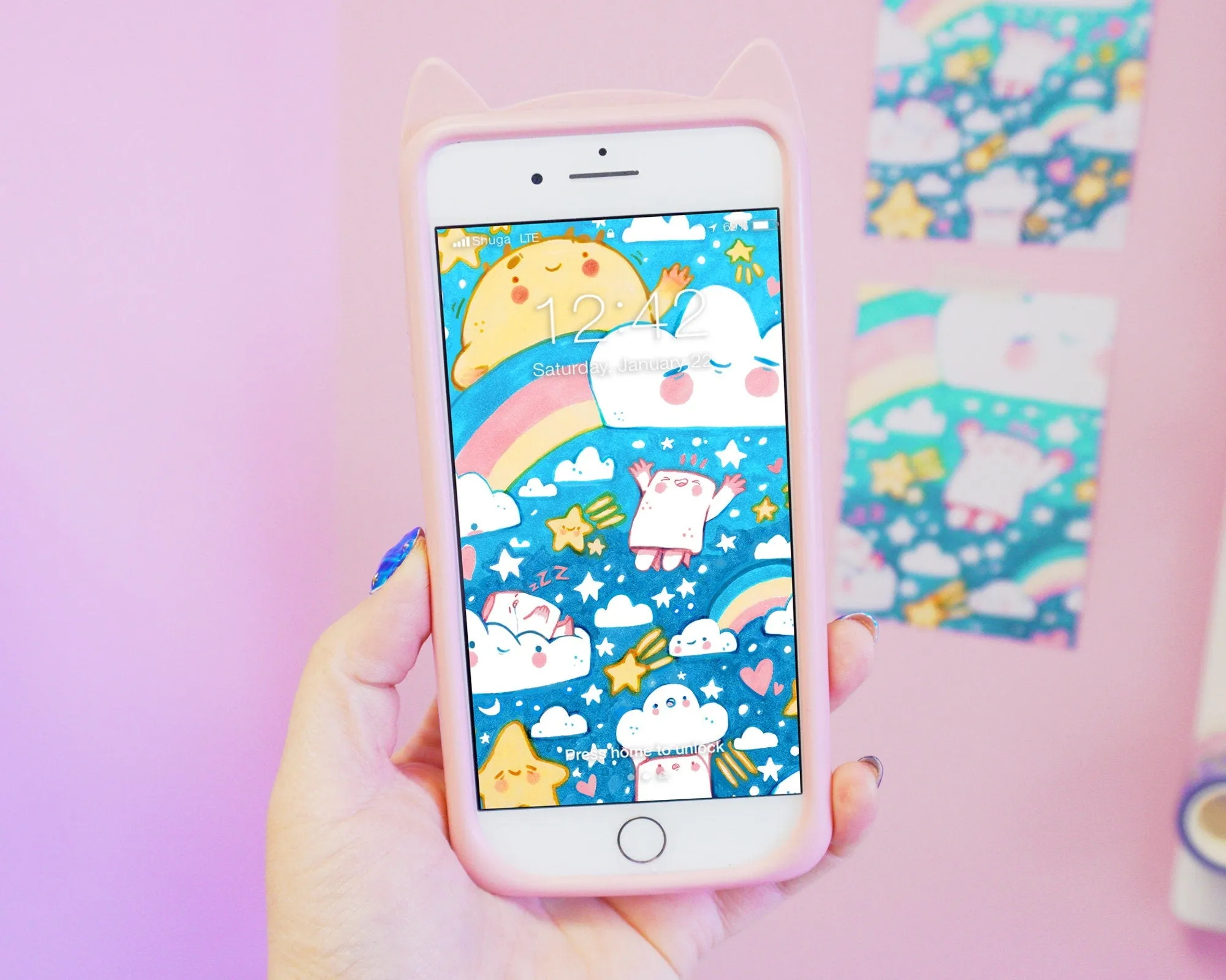 Digital Phone Wallpaper with Marshmallow Clouds | Cute Aesthetic Phone Background for iPhone & Android