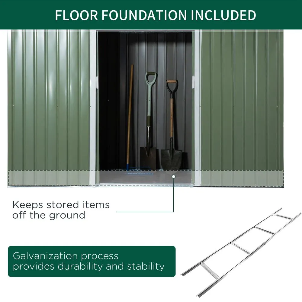 Durable 9x4ft Corrugated Metal Shed with Ventilated Doors - Green