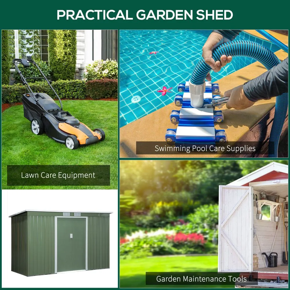 Durable 9x4ft Corrugated Metal Shed with Ventilated Doors - Green
