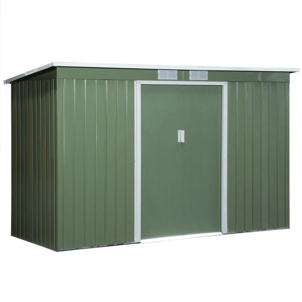 Durable 9x4ft Corrugated Metal Shed with Ventilated Doors - Green