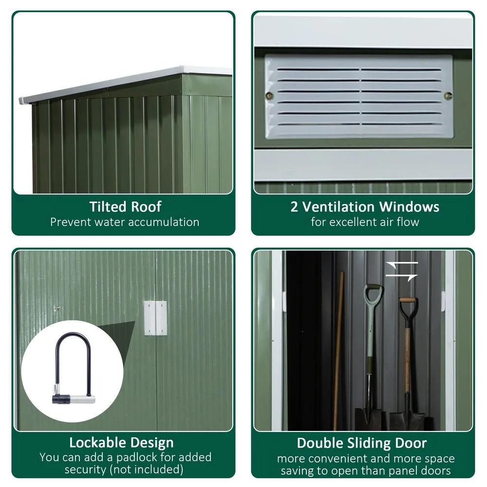 Durable 9x4ft Corrugated Metal Shed with Ventilated Doors - Green