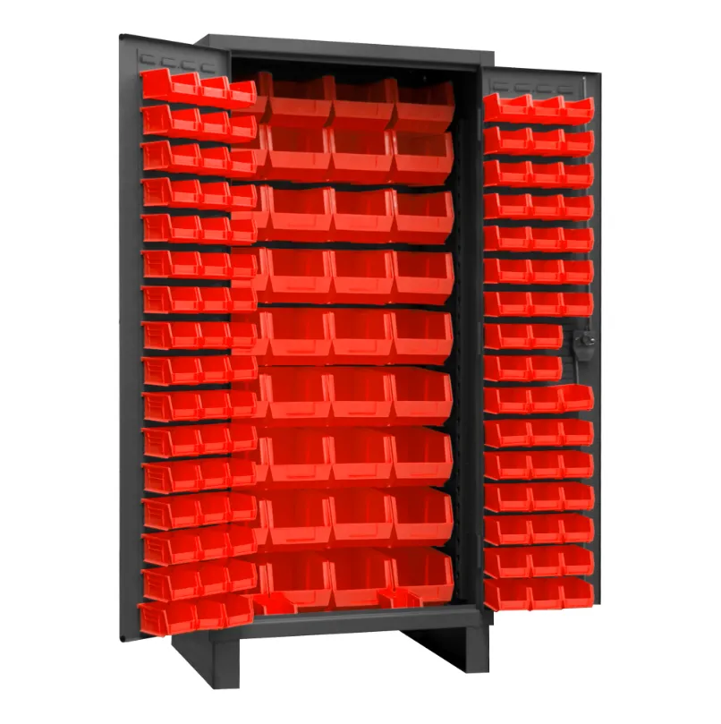 Durham 3702-132-1795 Cabinet, 14 Gauge, 132 Red Bins, 36 X 24 X 78