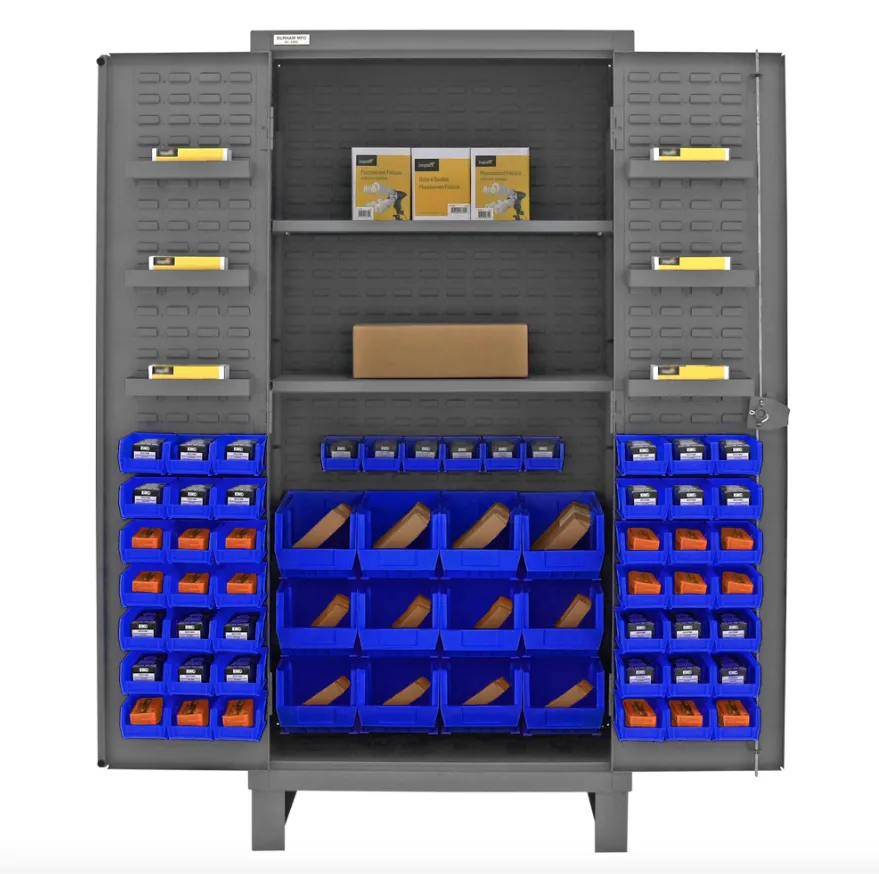 Durham HDC36-60-2S6D5295 Cabinet, 12 Gauge, 2 Shelves, 6 Door Shelves, 60 Blue Bins, 36 X 24 X 78
