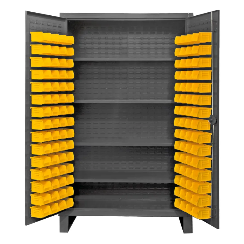 Durham HDC48-120-4S95 Cabinet, 12 Gauge, 4 Shelves, 120 Yellow Bins, 48 X 24 X 78