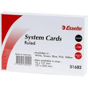 Esselte Ruled System Cards 102 X 152Mm White Pack 100