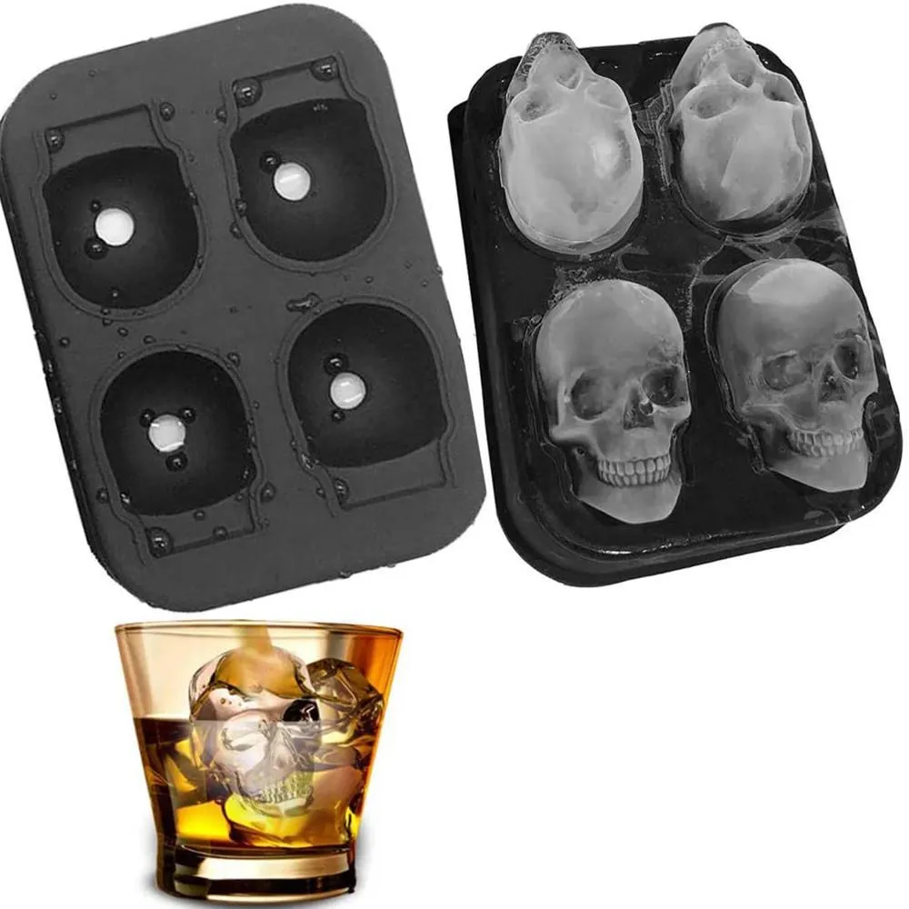Flexible Silicone Ice Cube Trays 3D Skull Ice Cubes Mold