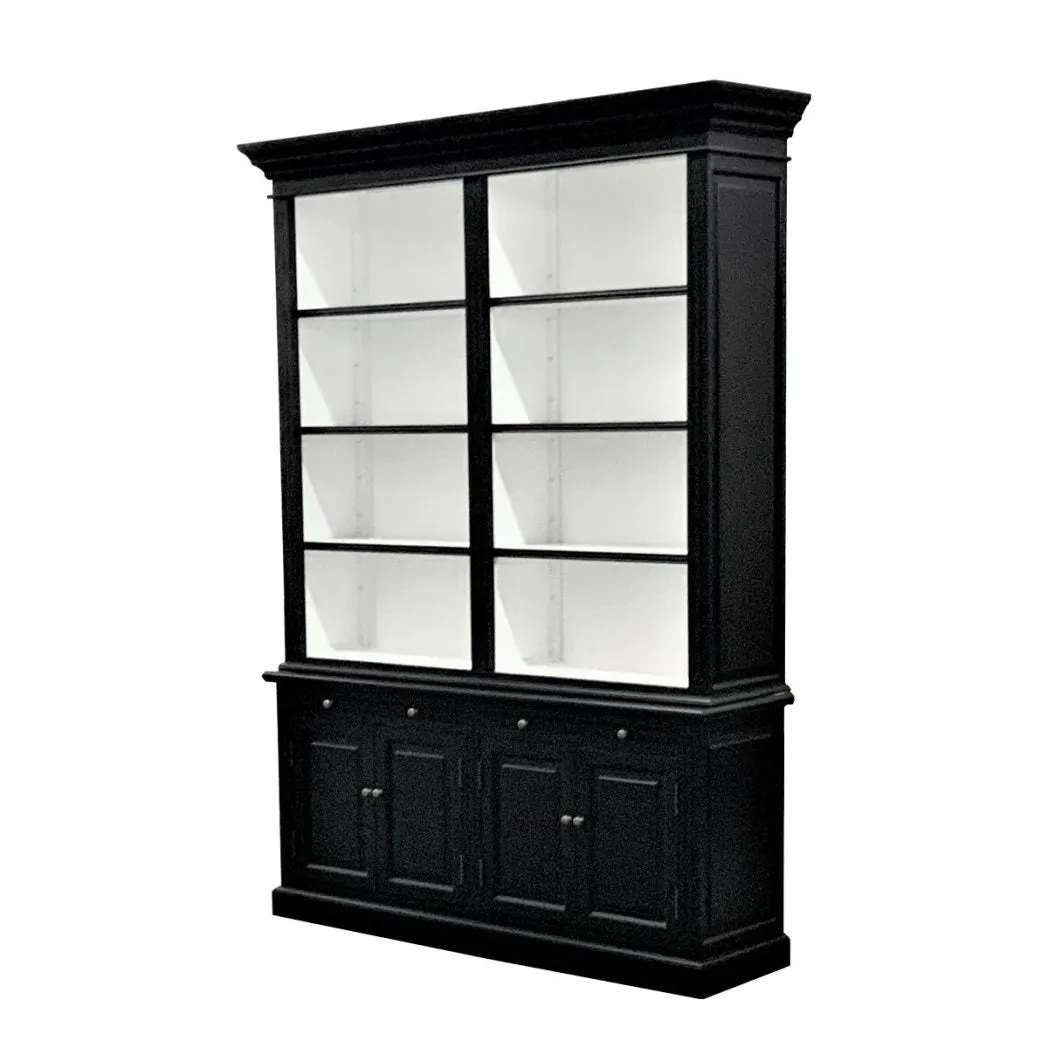 French Library Two-Bay Black Bookcase No Ladder