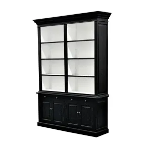 French Library Two-Bay Black Bookcase No Ladder