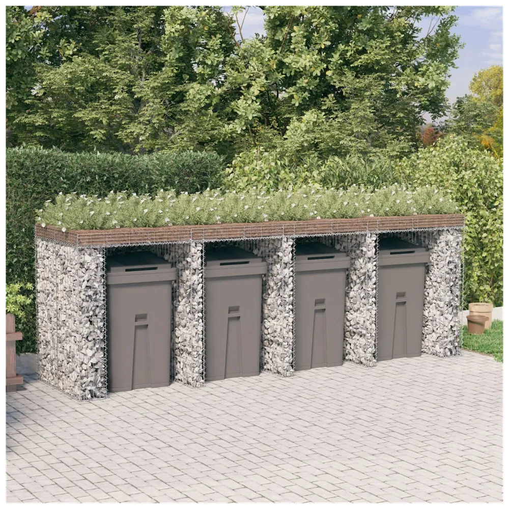 Gabion Wall for Garbage Wheelie Bin Storage 350x91x120 cm Galvanised Iron