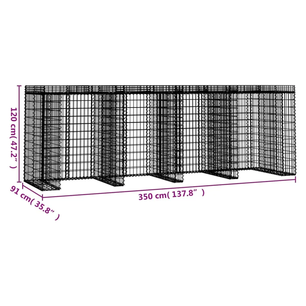 Gabion Wall for Garbage Wheelie Bin Storage 350x91x120 cm Galvanised Iron