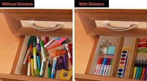 Hossejoy Bamboo Drawer Divider, Kitchen Drawer Organizer Spring Adjustable & Expendable Drawer Dividers - Best dividers for Kitchen, Dresser, Bedroom, Baby Drawer, Bathroom, Desk - Pack of 4