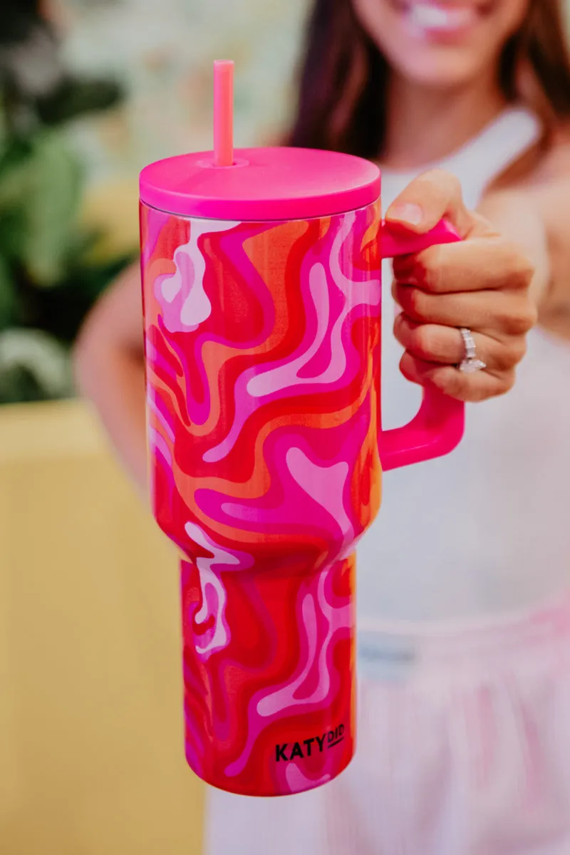 Hot Pink Retro Swirl Wholesale Drink Tumbler