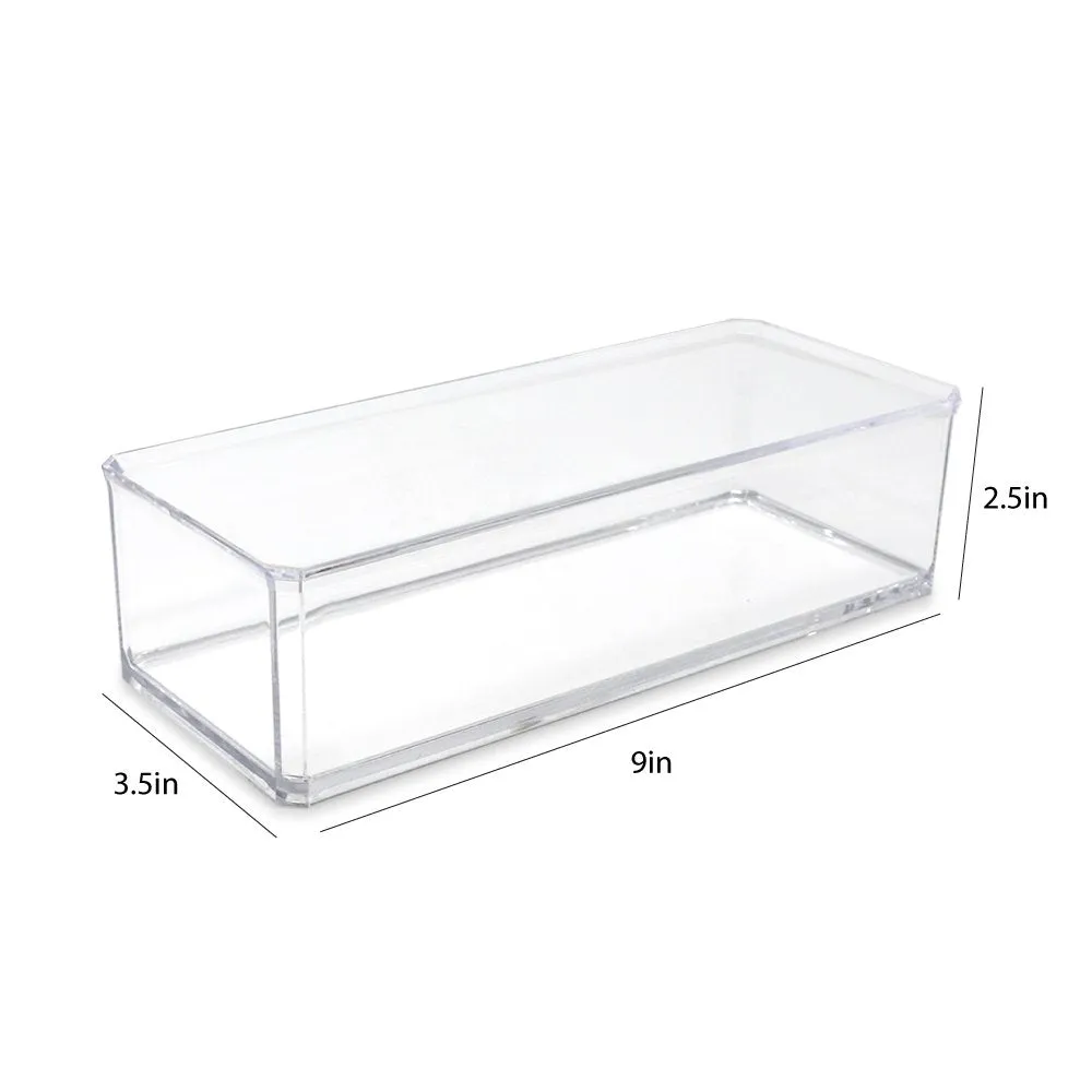 Isaac Jacobs Clear Acrylic Rectangular Stackable Storage Organizer, (9" L x 3.5" W x 2.5" H) Drawer Tray, Multi-Functional, Bathroom, Kitchen, Home, Office, Desk, Drawers