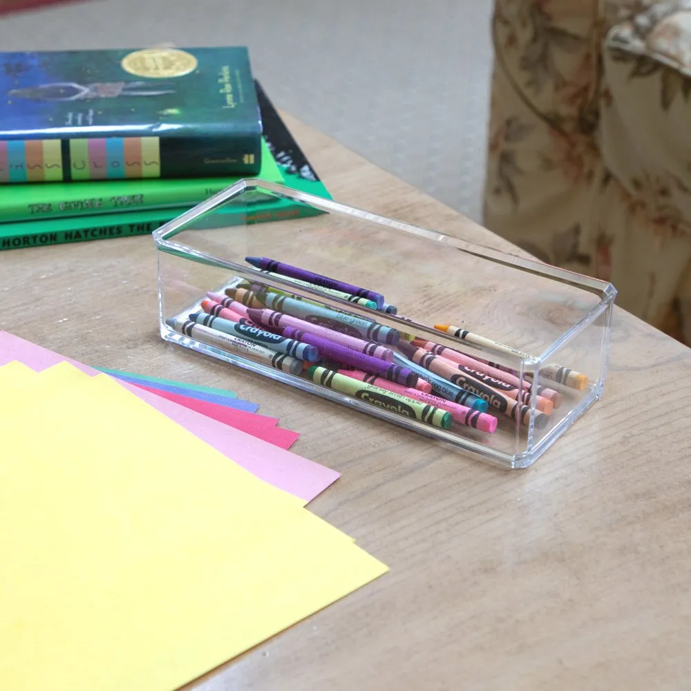 Isaac Jacobs Clear Acrylic Rectangular Stackable Storage Organizer, (9" L x 3.5" W x 2.5" H) Drawer Tray, Multi-Functional, Bathroom, Kitchen, Home, Office, Desk, Drawers