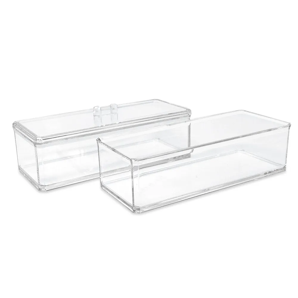 Isaac Jacobs Clear Acrylic Rectangular Stackable Storage Organizer with Lid, Multi-Functional, Bathroom, Kitchen, Home, Office, Desk, Drawers