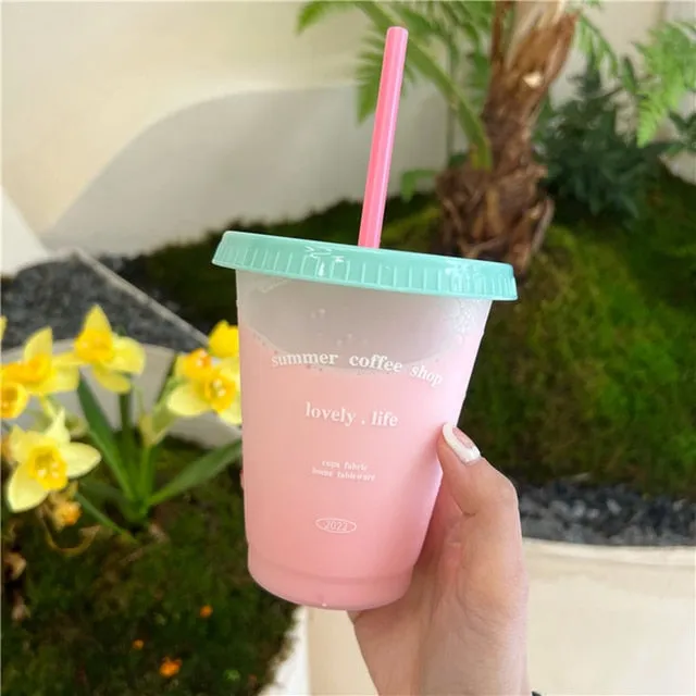 Kawaii Cute With Lid Straw Water Bottle