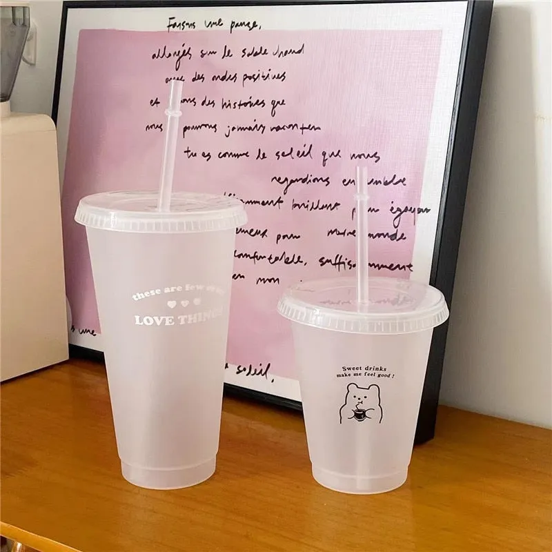 Kawaii Cute With Lid Straw Water Bottle