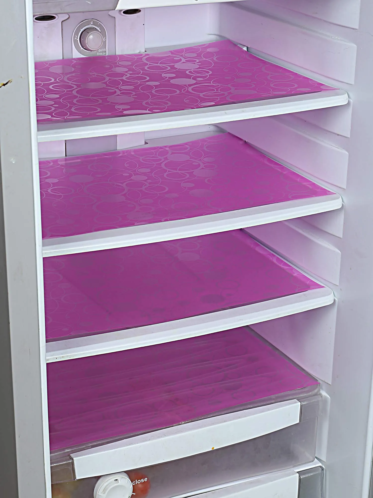 Kuber Industries Circle Design 6 Piece PVC Refrigerator Drawer Mat Set - 19"x13", Pink (CTKTC03373), Polyvinyl Chloride