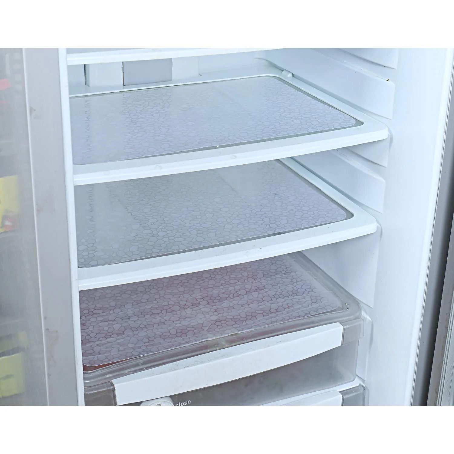 Kuber Industries Stone Design 3 Piece PVC Refrigerator Drawer Mat Set - White