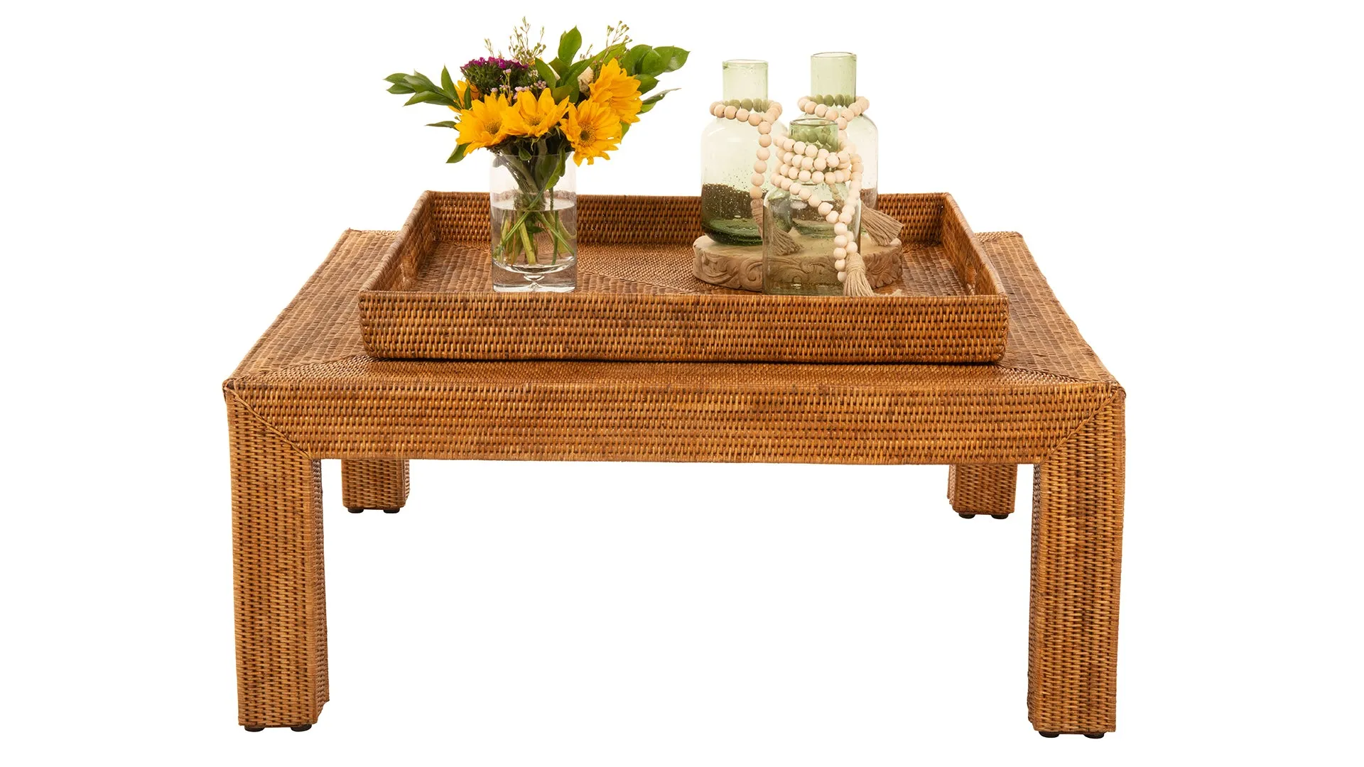 La Jolla Square Rattan Jumbo Sized Centerpiece and Ottoman Tray