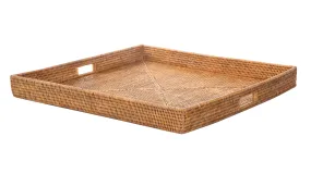 La Jolla Square Rattan Jumbo Sized Centerpiece and Ottoman Tray