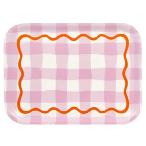 Lilac Gingham Wooden Serving Tray