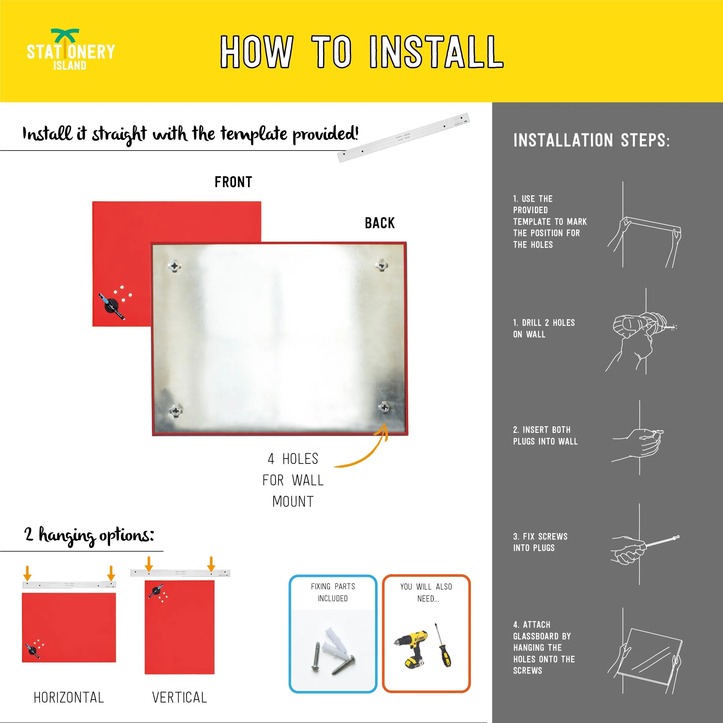 Magnetic Glass Board - 60 x 45cm - Red