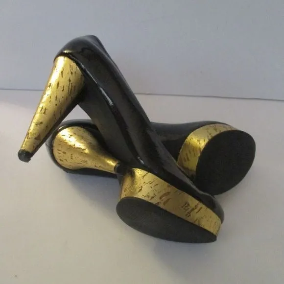 Michael Kors Black Patent Gold Distressed Platform