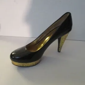 Michael Kors Black Patent Gold Distressed Platform