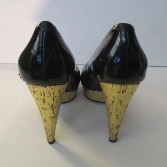 Michael Kors Black Patent Gold Distressed Platform